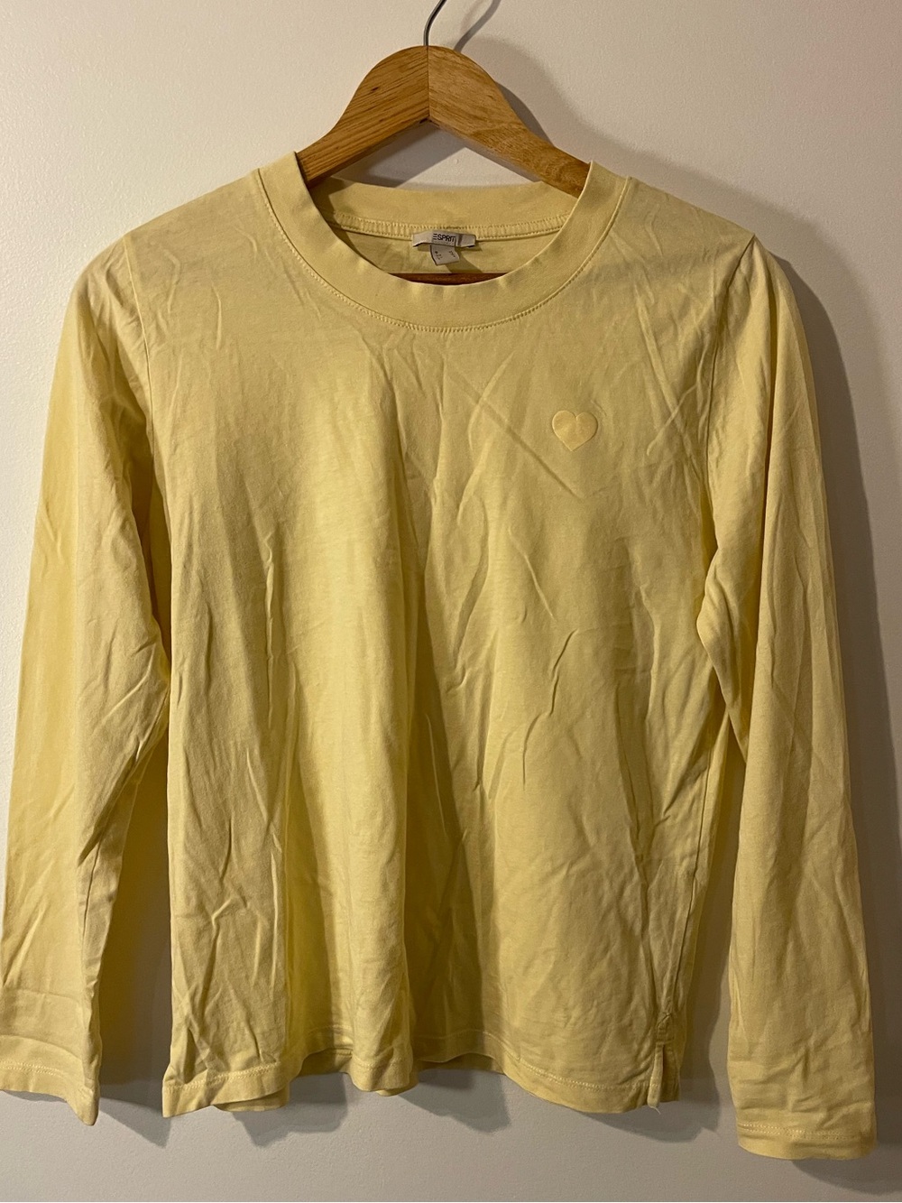 Esprit Pastel Butter Yellow Heart Long Sleeve Shirt M